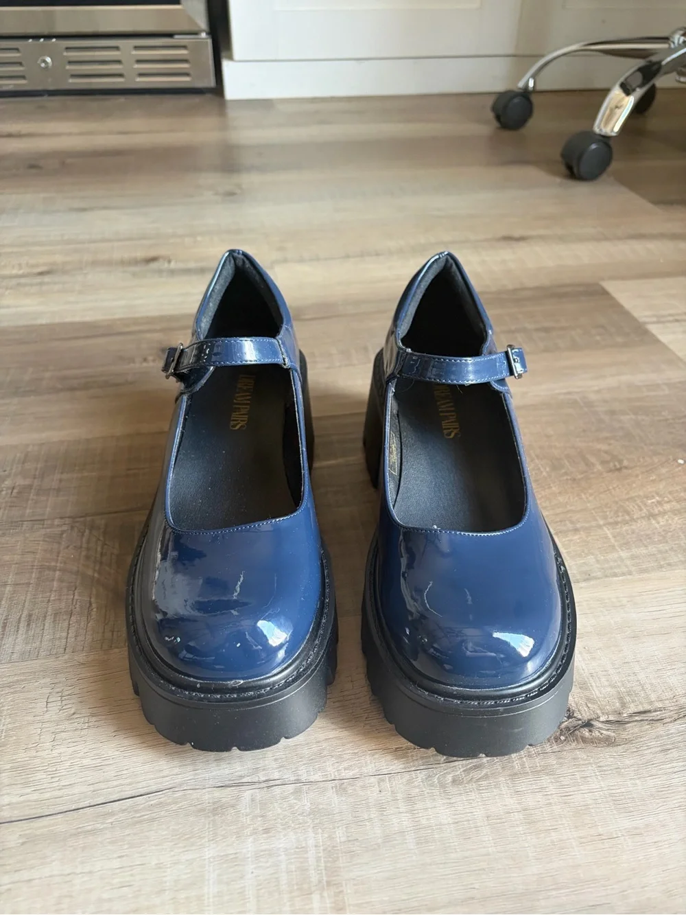 Dream Pairs Navy Patent Chunky Platform Mary Jane